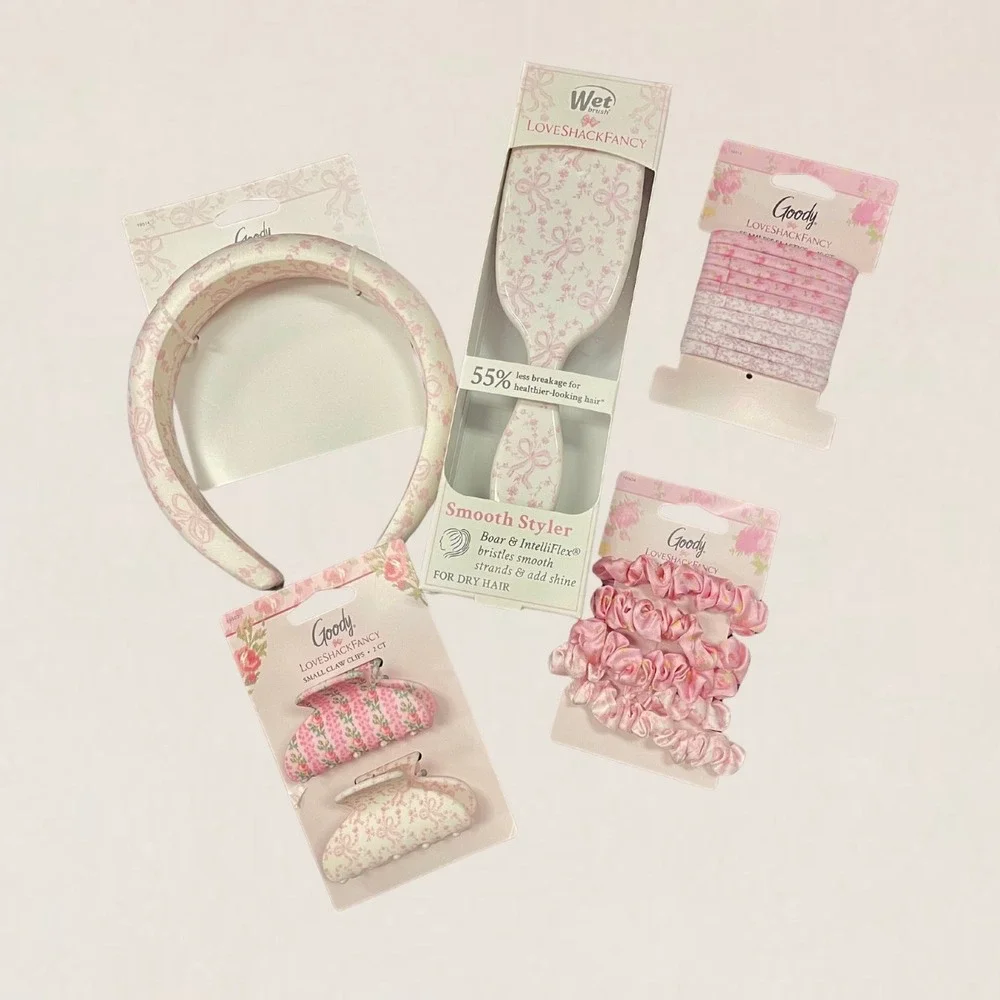 LoveShackFancy x Wet Brush Goody Hair Accessory Set Pink Floral Bows NWT